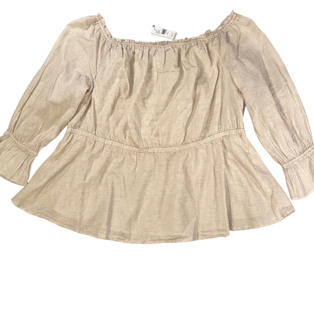 Lane Bryant Linen Blend Off Shoulder Peplum Top Oatmeal Beige 22/24 NEW - Picture 3 of 8